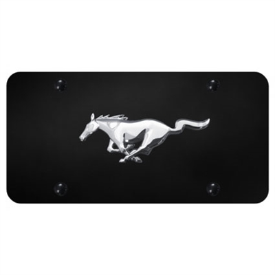 Ford Mustang Logo License Plate - Black and Chrome