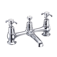 Burlington Anglesey 2 Tap Hole Bridge Basin Mixer with Plug and Chain Waste with Swivel Spout