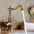 Lemans Hotel Luxury Antique Bronze Copper Carving Deck Mount Faucet