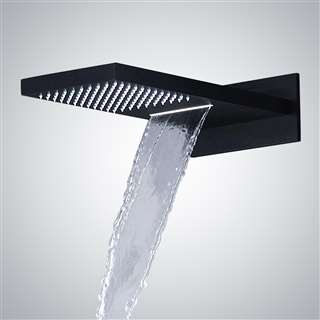 Wall Mounted Stainless Steel Matte Black Finished Bathroom Rainfall Waterfall Shower Head without Embedded Box