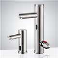 Denver Freestanding Brushed Nickel Commercial Sensor Faucet & Sensor Soap Dispenser
