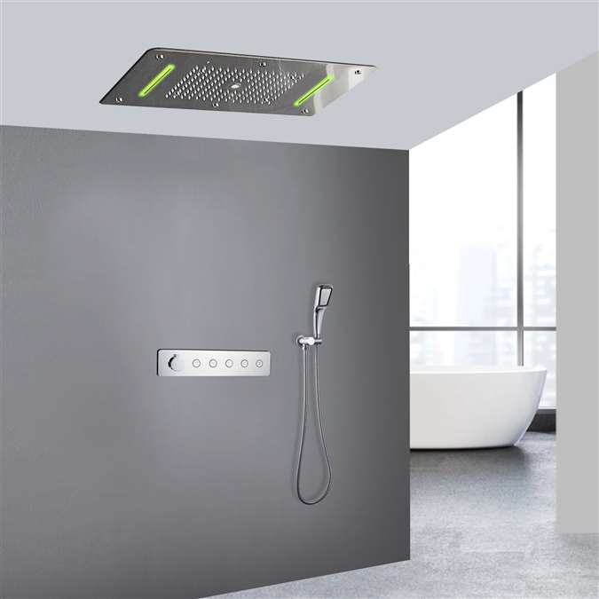 Ancona Thermostatic Chrome Recessed Ceiling Mount LED Rainfall Shower System with Handheld Shower