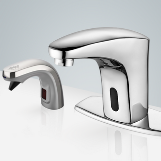BathSelect Bollnäs Commercial Motion Sensor Faucet & Automatic Liquid Soap Dispenser for Restrooms in Chrome
