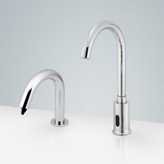 BathSelect Sète Chrome Long Neck Commercial Motion Sensor Faucet & Automatic Liquid Soap Dispenser for Restrooms