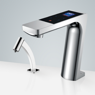 BathSelect Lyon Chrome Commercial Digital Screen Motion Sensor Faucet & Automatic Liquid Soap Dispenser for Restrooms