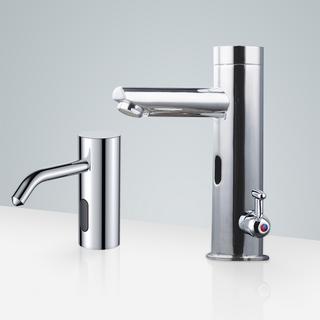 BathSelect Chatou Freestanding Temperature Control Motion Sensor Faucet & Automatic Soap Dispenser for Restrooms in Chrome