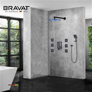 Bravat Multi Color Wall Mounted Water Powered LED Shower with Adjustable Body Jets and Mixer