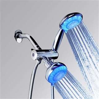 Hostelry Chrome Finish Dual Head Shower Head Wall Mount Color Changing LED Shower Head
