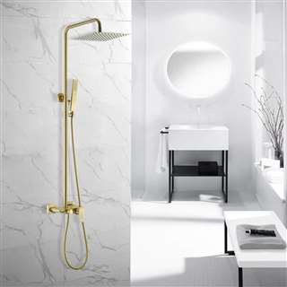 BathSelect Chatou Hotel Exposed Brushed Gold Wall Mount Square Rainfall Shower System