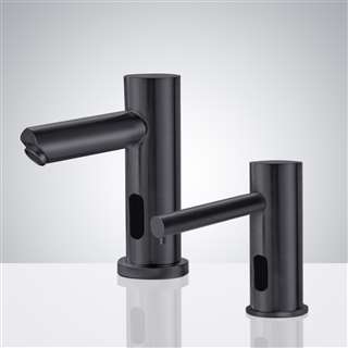 BathSelect Matte Black Finish Freestanding Dual Automatic Commercial Sensor Faucet And Soap Dispenser