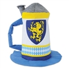 Wear this Felt Beer Stein Hat during your next Oktoberfest event. Made completely of felt, shaped like an actual beer stein, and printed in a Bavarian color scheme of blue, white, and yellow. Fits most adult heads. Not eligible for return.