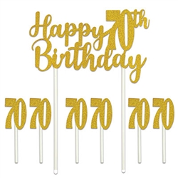 Celebrate the golden years with  our Happy "70th" Birthday Cake Topper. Our Happy 70th Birthday cakes topper set will add that something extra to your guest of honor's cake!