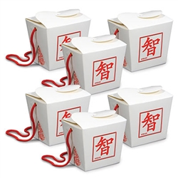 Looking for a good looking gift or favor box for an Asian or Around The World themed party?  These Asian Favor Boxes are just what you need. Each pack contains six white favor boxes which have the symbol for Wisdom printed in red on front and back.