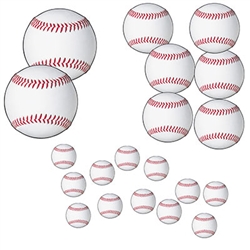 You'll have a ball - actually 20 of them with this set of  Baseball Cutouts!  Perfect your baseball themed watch party, sports banquet or team sign up event.  Each package includes 20 pieces ranging in size from 4 to 12 inches in diameter.
