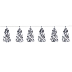Add sparkle, gleam and shine to your holidays with our Silver Metallic Tassel Garland.
The garland is 8' long with 10 9" long silver Mylar tassels.