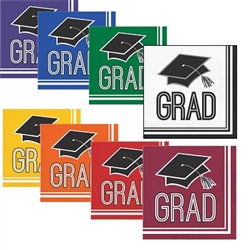 These 2-ply paper Graduation Beverage Napkins come in several school colors from which to choose. Each package contains 36 beverage sized napkins. Choose one color, or choose two different colors to match your school colors.