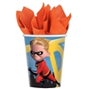 The Incredibles Hot/Cold Cups 9oz are made of sturdy paper and measure 3 3/4 inches tall. They can hold up to 9 ounces of either hot or cold beverages. They're printed with Dash and has DASH in bright yellow lettering. Contains eight (8) per package.