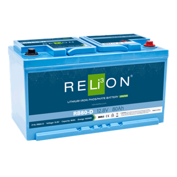 RELiON RB80 80Ah 12VDC DIN Standard Lithium Iron Phosphate Battery (European)