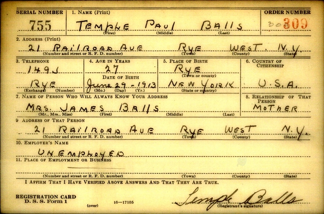 Temple P. Balls U.S. Army WWII