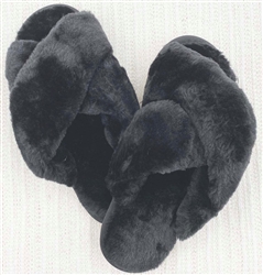 Solid Faux Fur Black Slippers