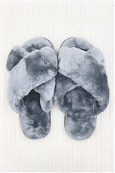 Solid Faux Fur Grey Slippers