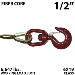1/2" Fiber Core Winch Line with Thimbled Eye and Swivel Eye Hoist Hook