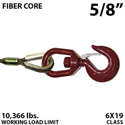 5/8" Fiber Core Winch Line with Thimbled Eye and Swivel Eye Hoist Hook