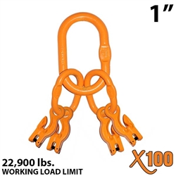 1" X100 Grade 100 Master Link with (4) 3/8" Eye Grab hook with Adjuster for 4 leg sling.
