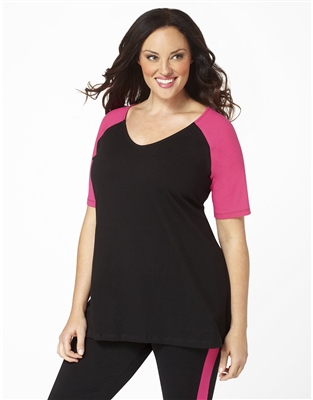 Plus Size Baseball Shirt - Black with Crayon Pink Sleeves