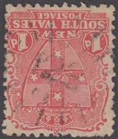 NSW numeral postmark 123 WINGHAM rays numeral on SG 354 CROWN OVER DOUBLE LINED A watermark 1d Shield New South Wales Australia