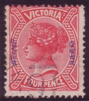 VIC SG 309 1885 STAMP DUTY OVERPRINT Four Pence rose-red